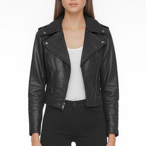 Highway One Vintage genuine leather cropped motorcycle jacket Y2K